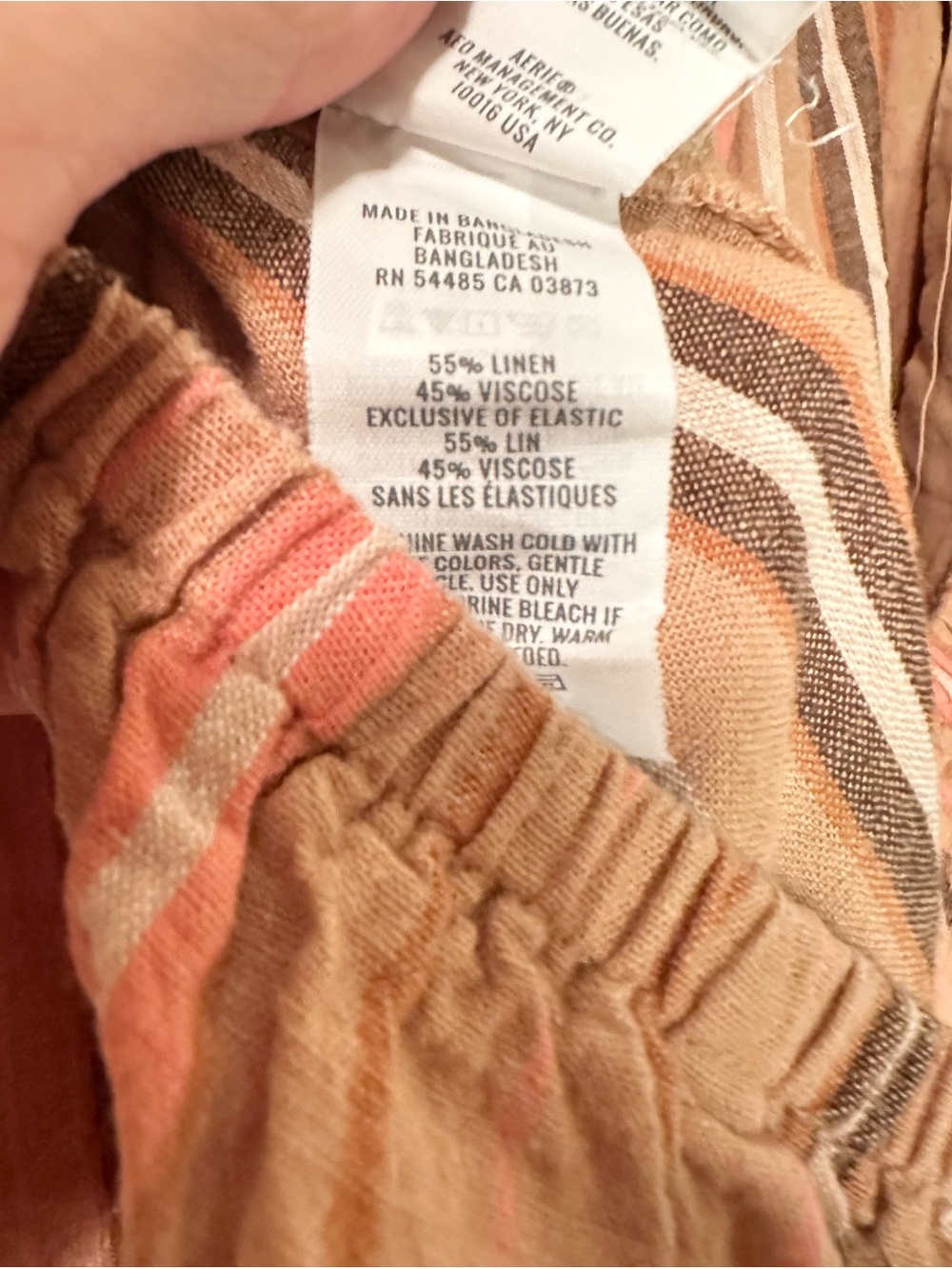 aerie XL Boho Strapless Smocked Wide-Leg Striped Linen Blend Jumpsuit Vacation - Picture 9 of 10